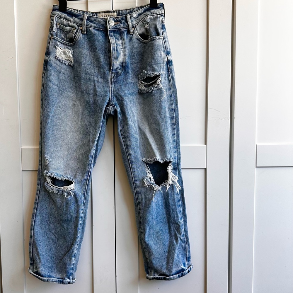 PacSun Mom Jeans Distressed Cropped 21” Inseam Light Wash Size 26